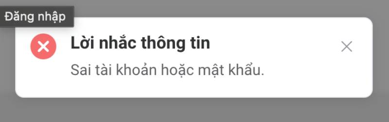 Tên đăng nhập hoặc mật khẩu không chính xác